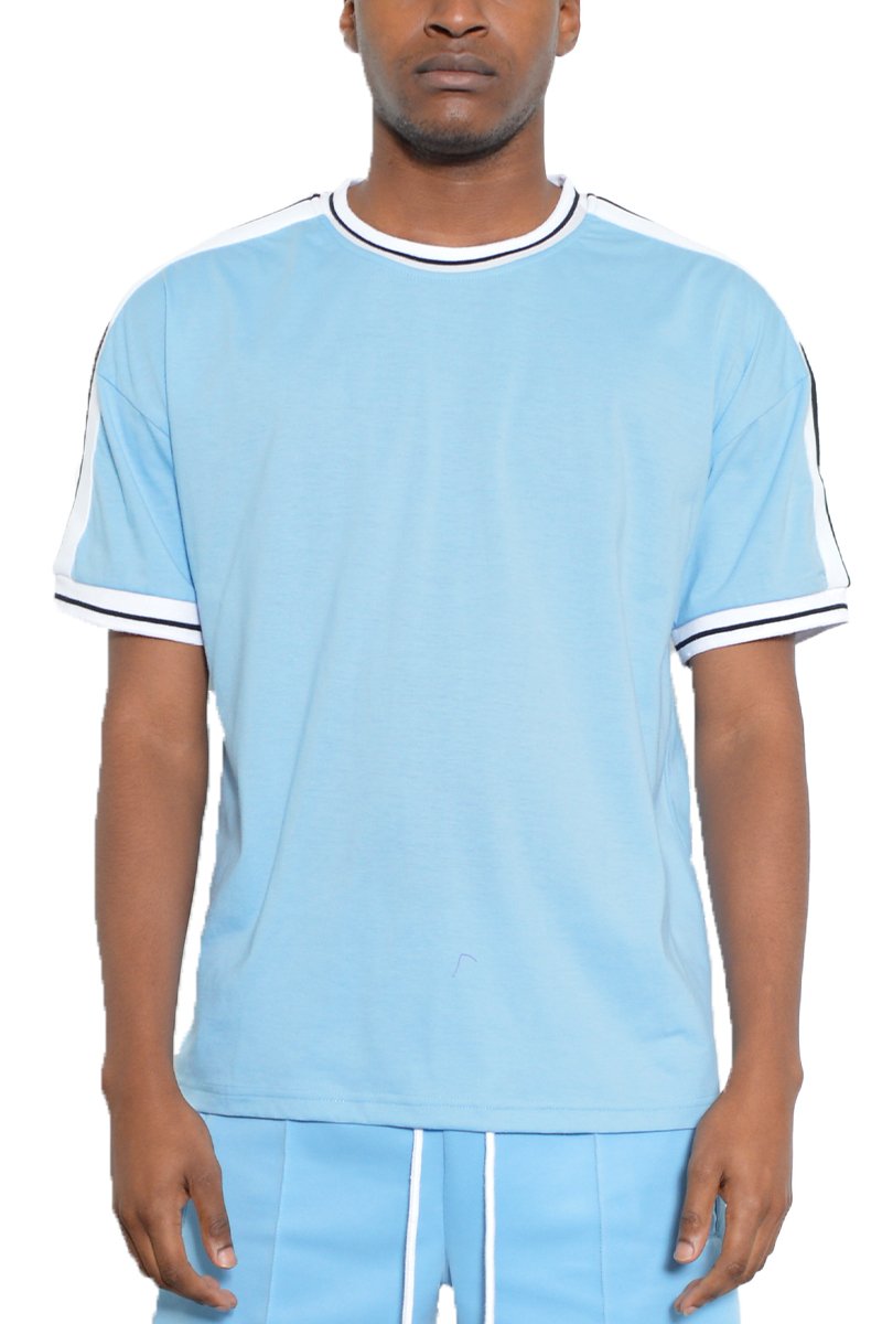 BESO Striped T-Shirt featuring a round neck, striped tape collar, and sleeve detail, made from 100% cotton in a regular fit.