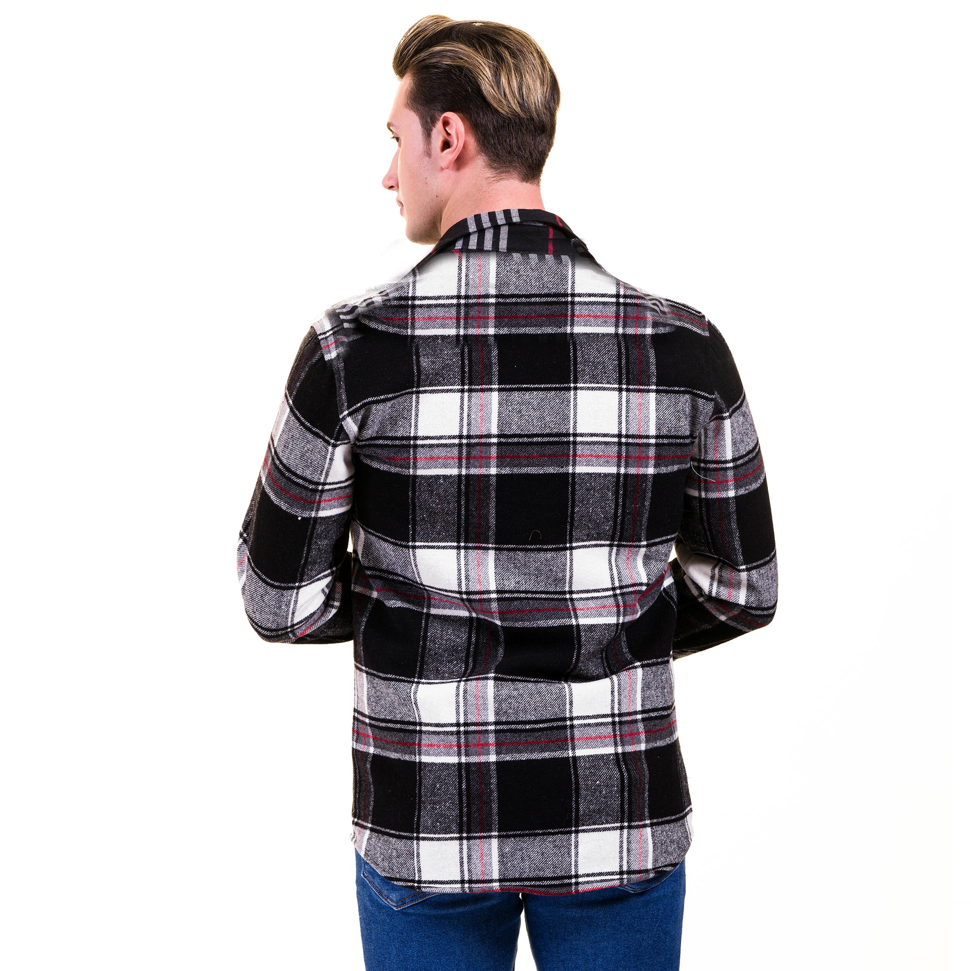 Black and white check mens slim fit designer dress shirt, showcasing a tailored fit and luxurious European cotton fabric.