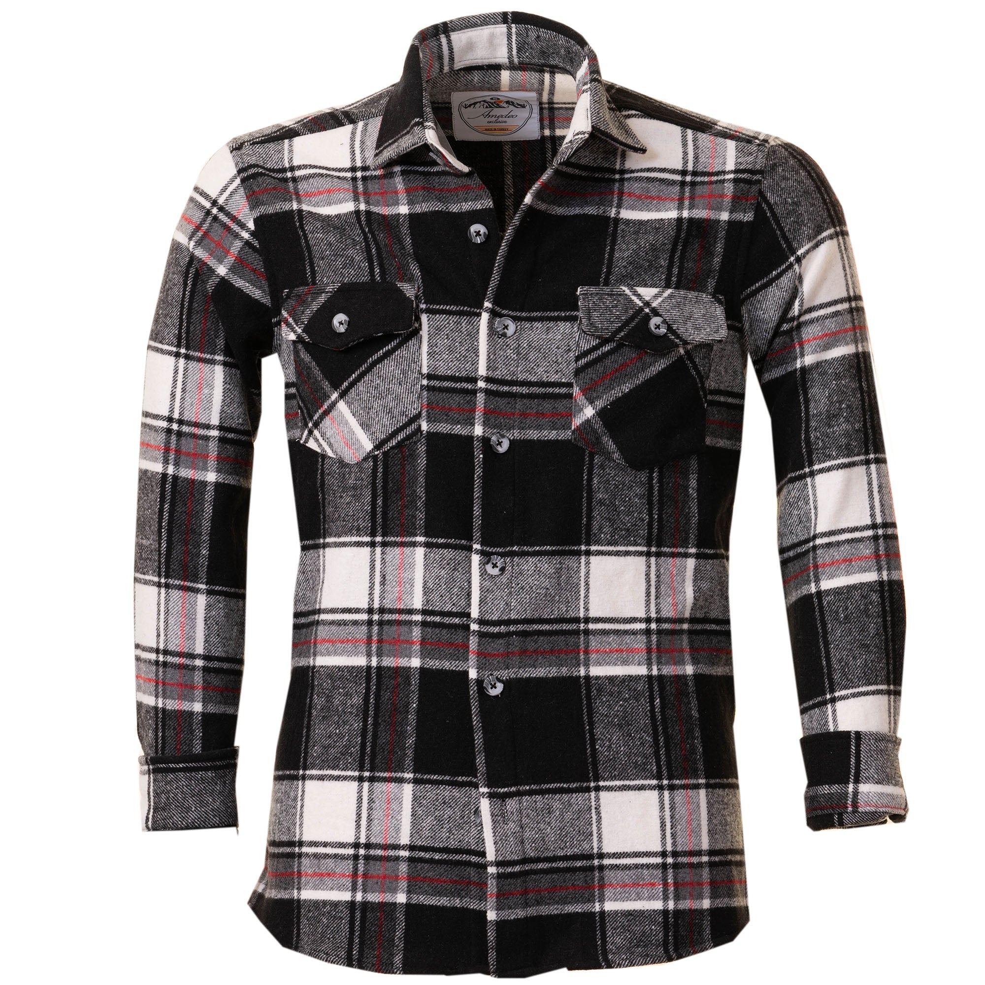 Black and white check mens slim fit designer dress shirt, showcasing a tailored fit and luxurious European cotton fabric.