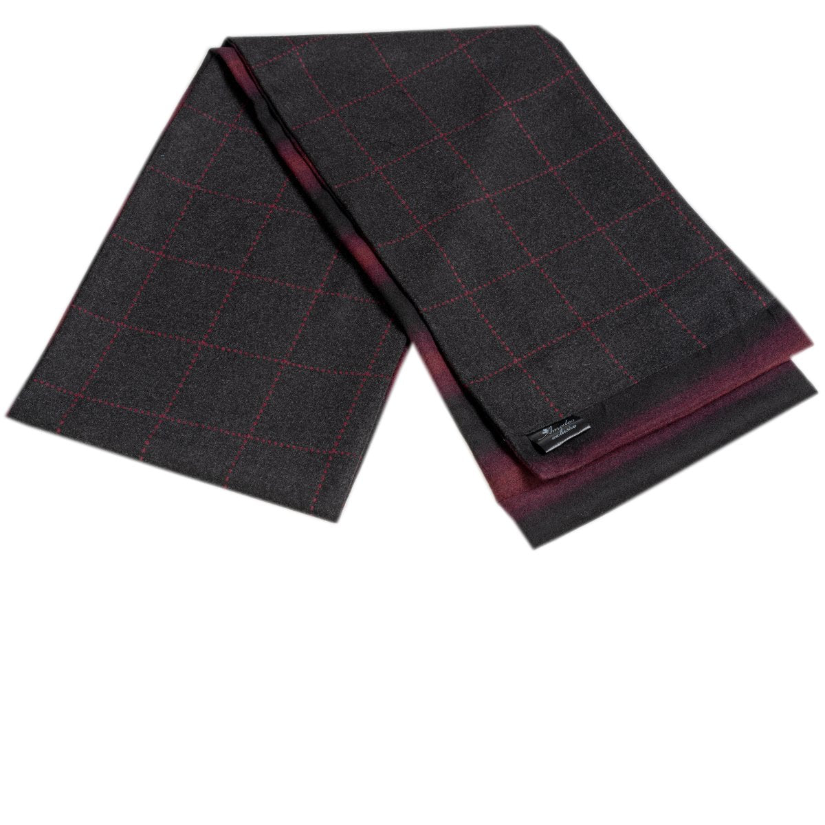 Black Red Mens Wool Scarf featuring a stylish black brown check pattern, made from silk and suede, perfect for winter wear.
