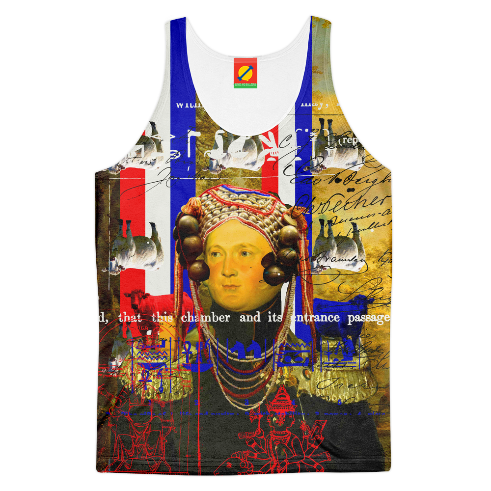 BLEU BLANC ROUGE Men's tank top featuring vibrant all-over sublimation print in multiple colors.