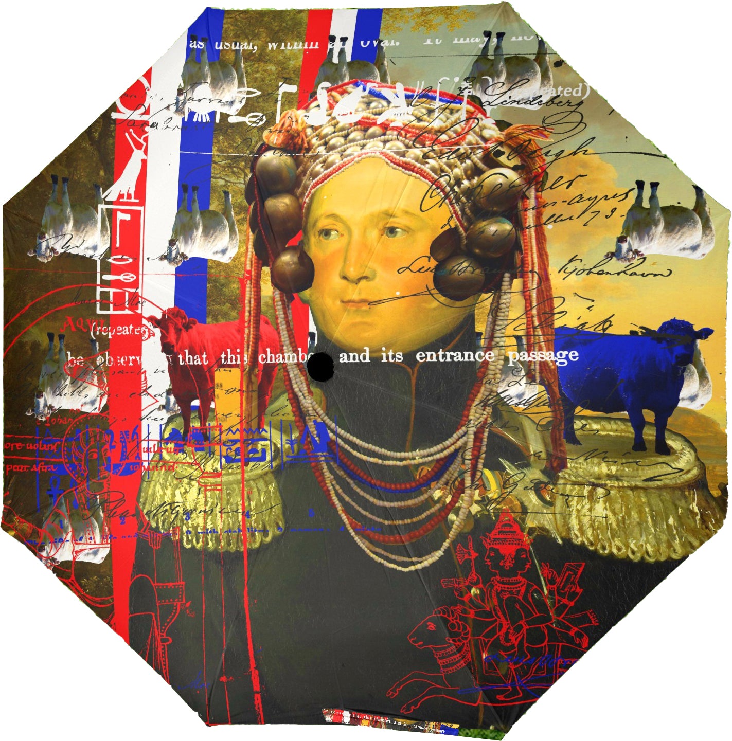 A vibrant BLEU BLANC ROUGE semi-automatic foldable umbrella showcasing its colorful design and sturdy construction.