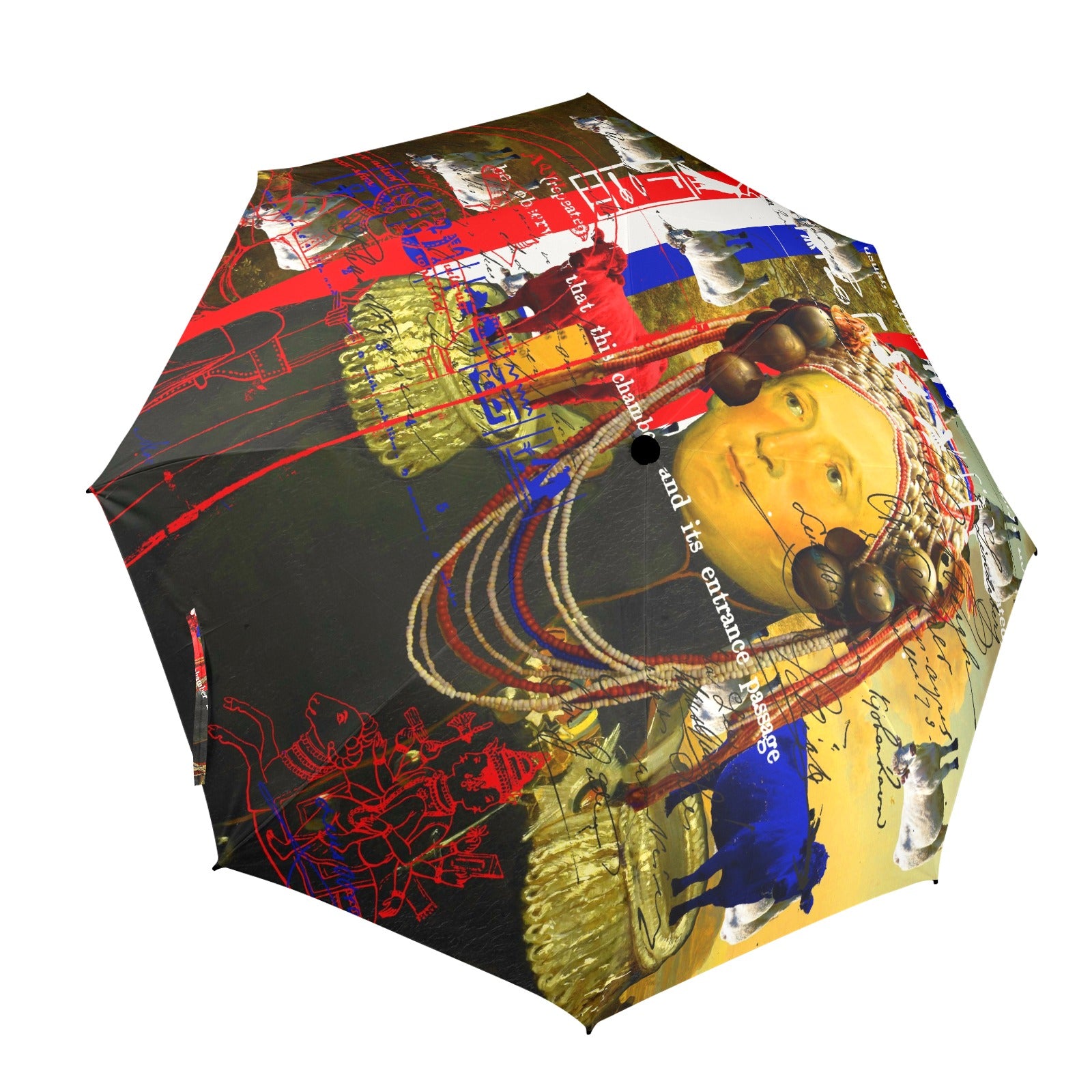 A vibrant BLEU BLANC ROUGE semi-automatic foldable umbrella showcasing its colorful design and sturdy construction.