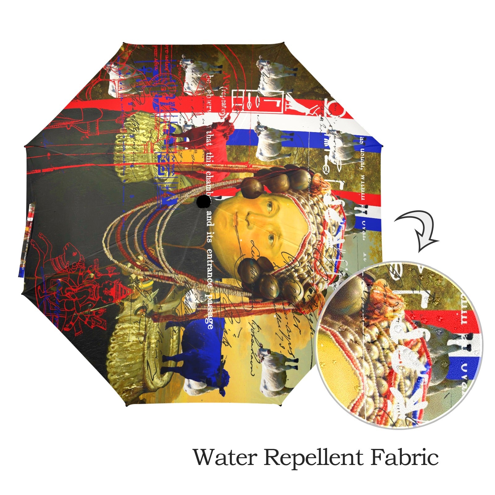 A vibrant BLEU BLANC ROUGE semi-automatic foldable umbrella showcasing its colorful design and sturdy construction.