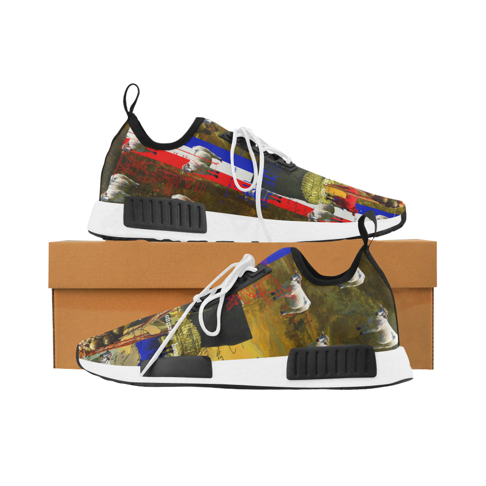 BLEU BLANC ROUGE Women's All Over Print Running Shoes showcasing a vibrant design and breathable mesh material.