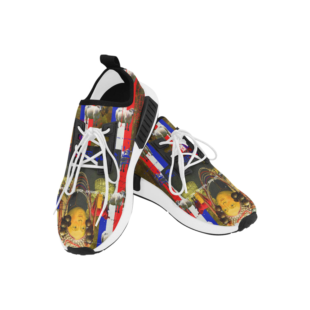 BLEU BLANC ROUGE Women's All Over Print Running Shoes showcasing a vibrant design and breathable mesh material.