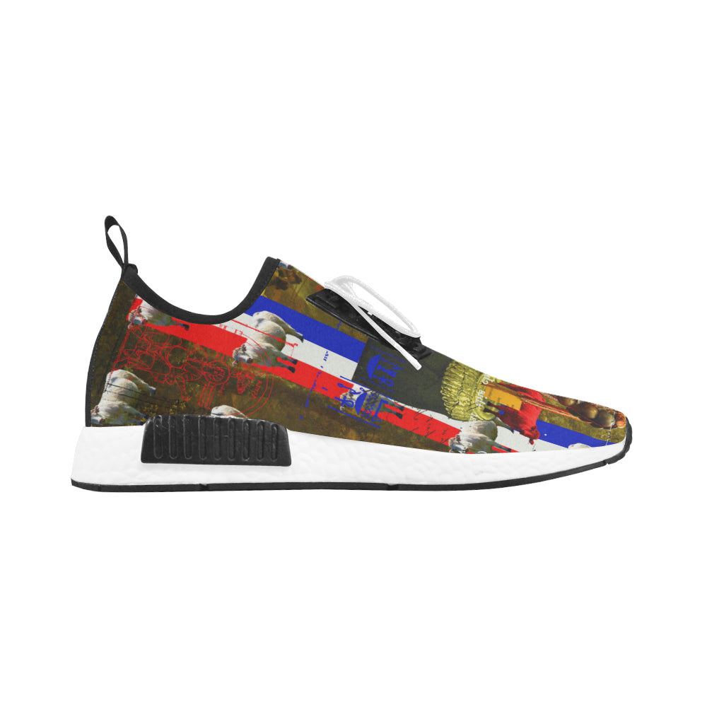 BLEU BLANC ROUGE Women's All Over Print Running Shoes showcasing a vibrant design and breathable mesh material.