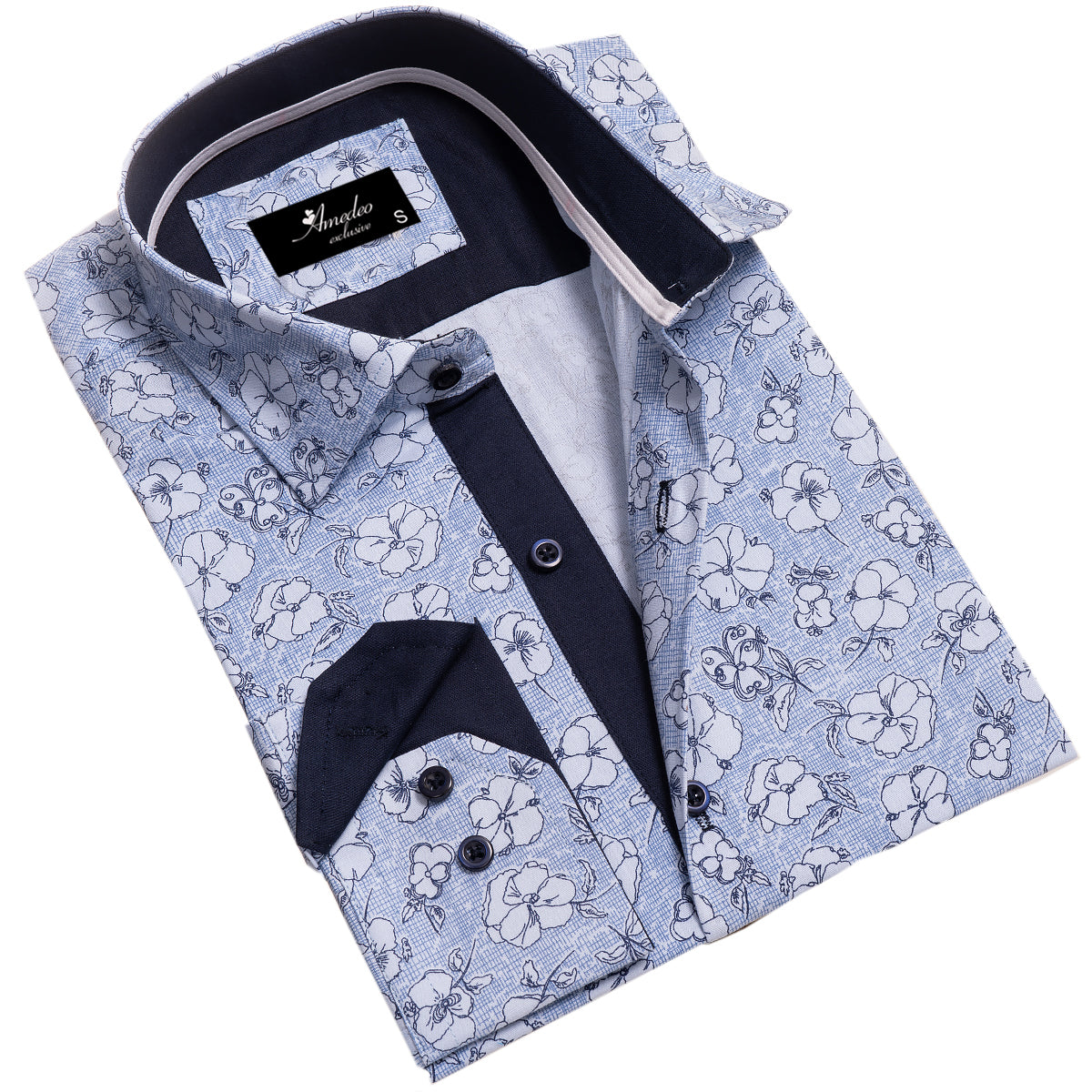 Blue floral patterned dress shirt