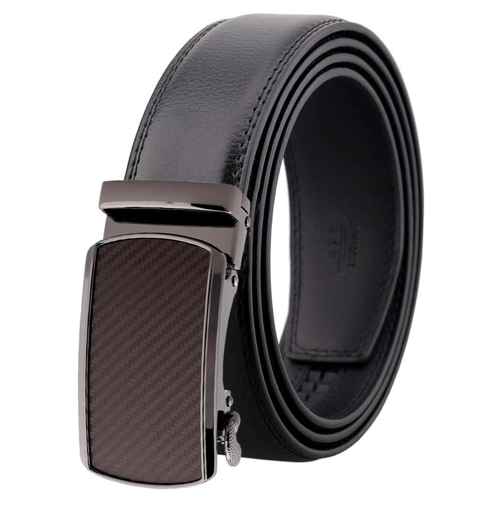 Brown Dot Men's Adjustable Ratchet Slide Buckle Belt made of genuine leather, featuring a sleek design and automatic buckle for easy adjustments.