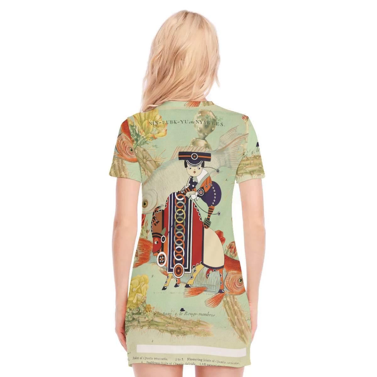 BULL AND CIRCLES Cotton All-Over Print Women's Short Sleeve Tee Dress showcasing vibrant colors and a stylish design.