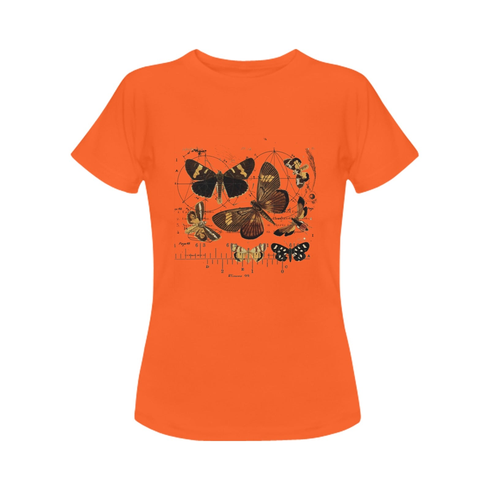Butterflies 4 Women's Printed Cotton Tee Shirt featuring vintage nature illustrations in vibrant colors.