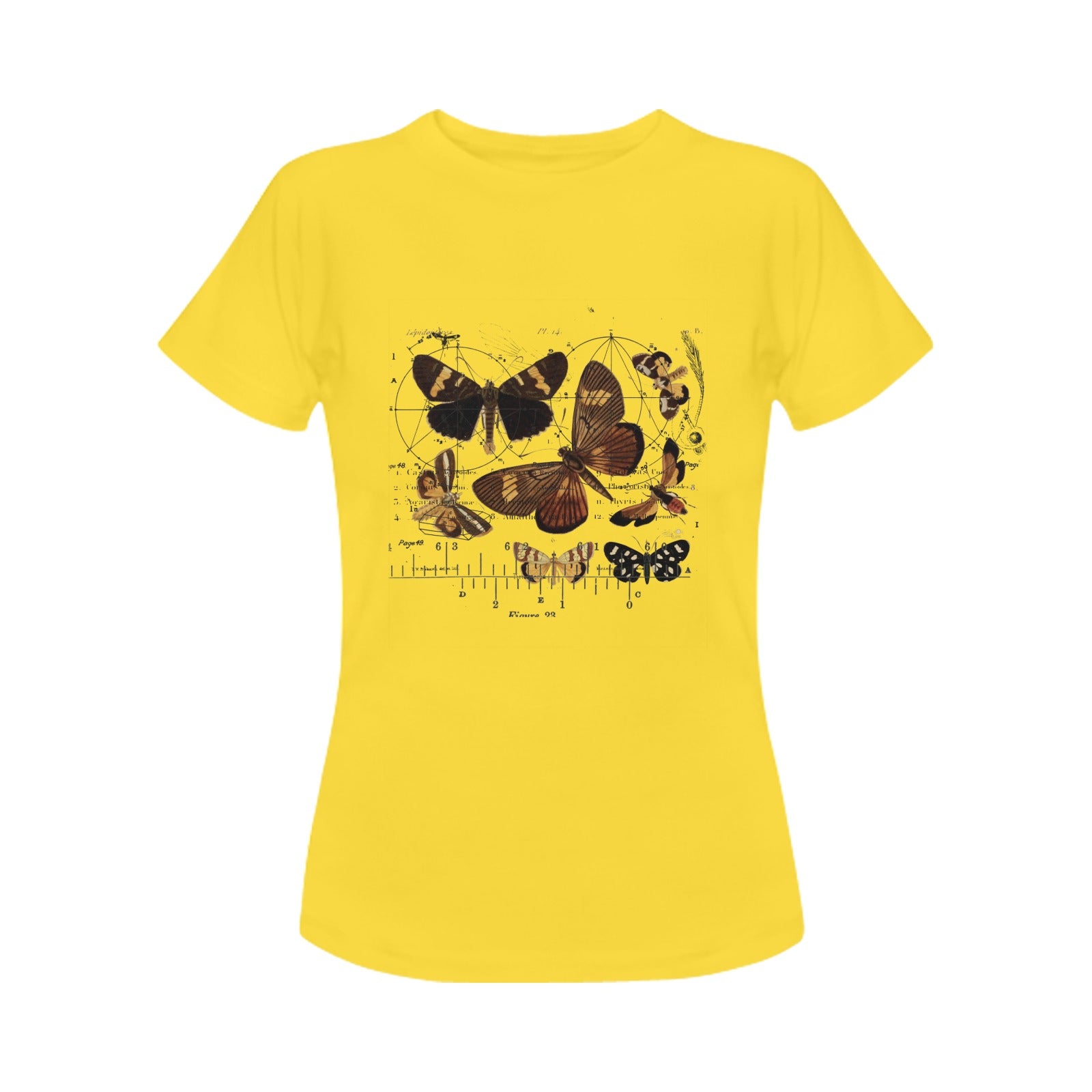 Butterflies 4 Women's Printed Cotton Tee Shirt featuring vintage nature illustrations in vibrant colors.
