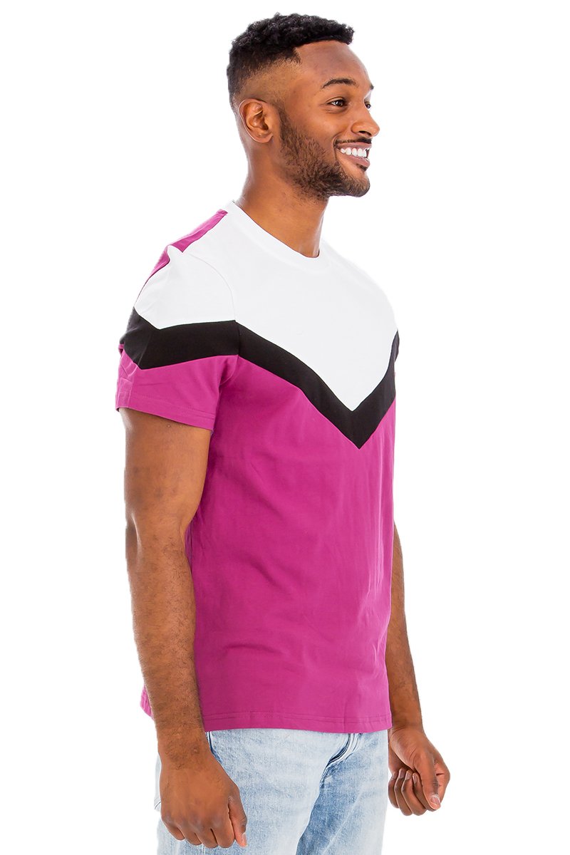 Chevron Colorblock T-shirt in vibrant colors, showcasing a modern design and comfortable fit.