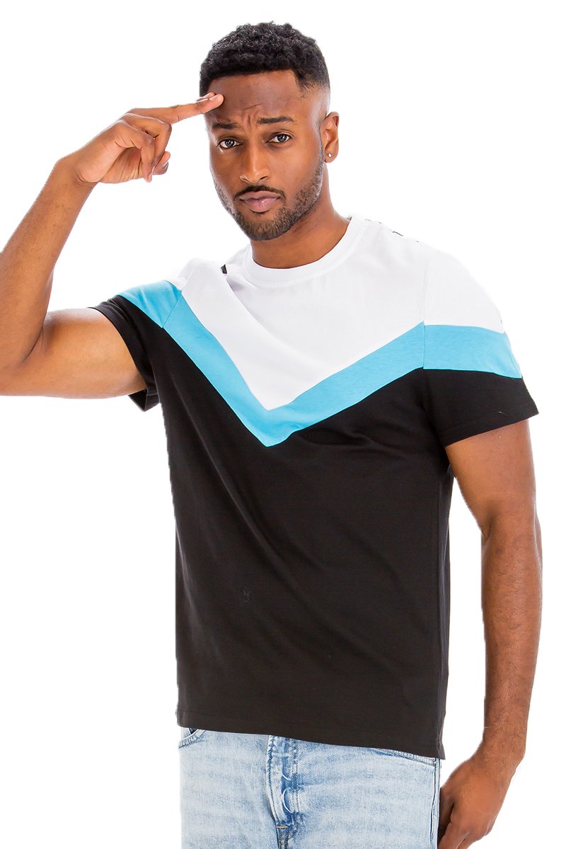 Chevron Colorblock T-shirt in vibrant colors, showcasing a stylish design and comfortable fit.