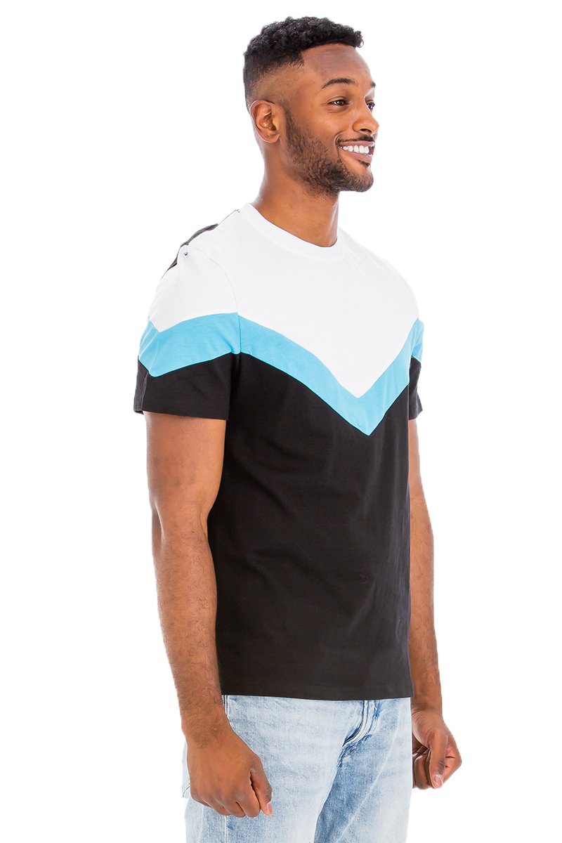 Chevron Colorblock T-shirt in vibrant colors, showcasing a stylish design and comfortable fit.