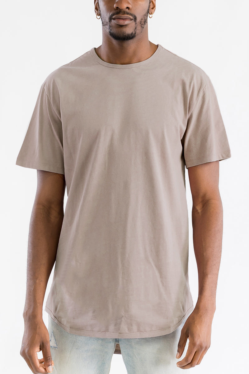 A stylish Classic Scallop Tee featuring a scallop extended rounded edge design, made from 100% cotton, displayed on a mannequin.