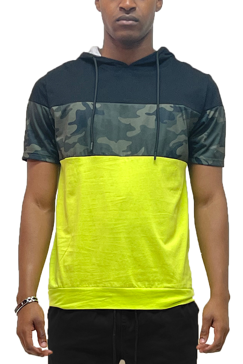 Color Block Short Sleeve Hooded Tee in vibrant colors, showcasing a stylish design with a hood and short sleeves, perfect for casual wear.
