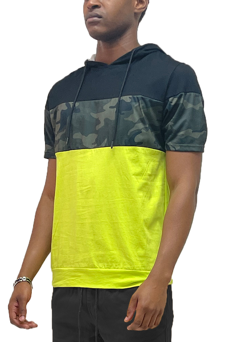 Color Block Short Sleeve Hooded Tee in vibrant colors, showcasing a stylish design with a hood and short sleeves, perfect for casual wear.