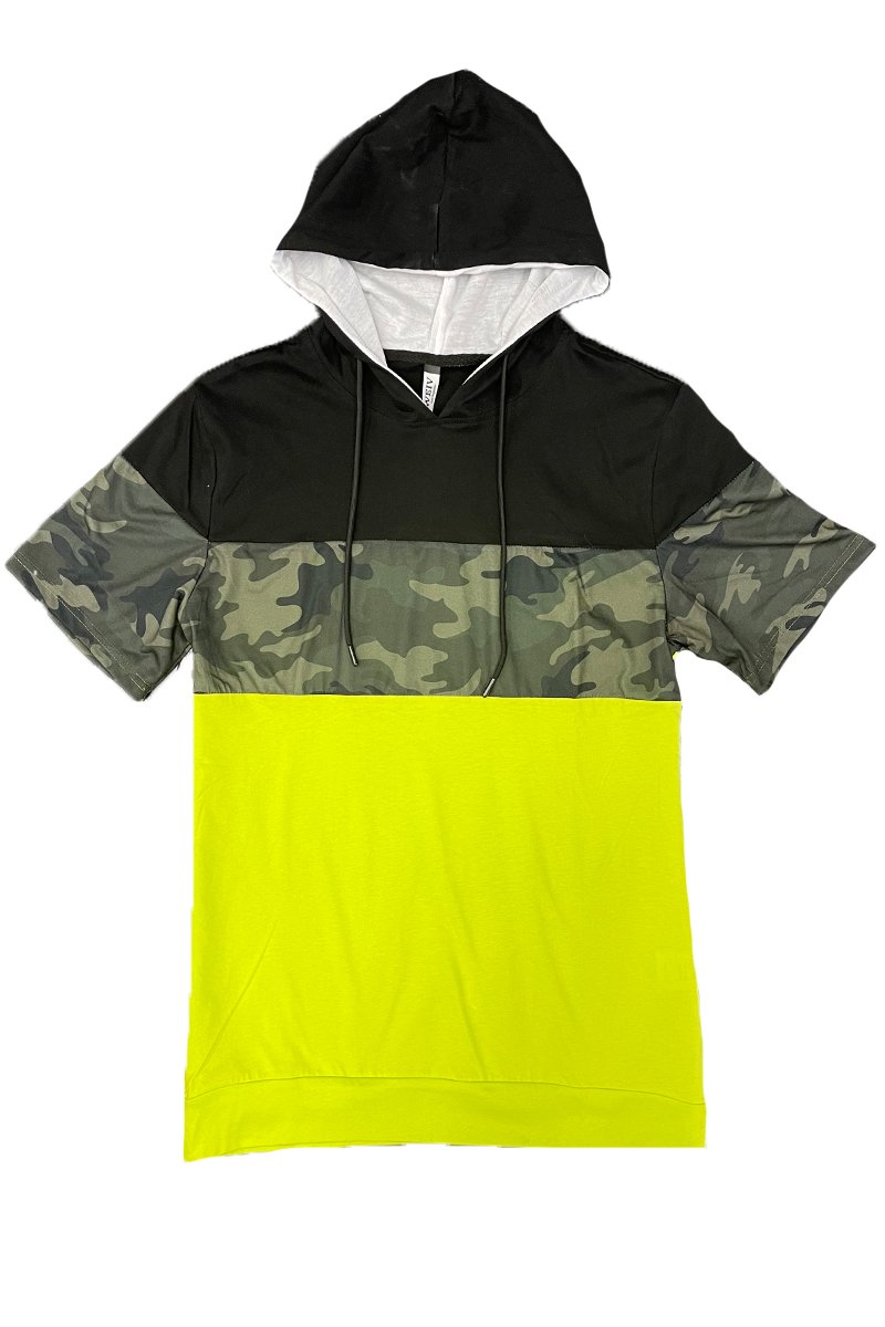 Color Block Short Sleeve Hooded Tee in vibrant colors, showcasing a stylish design with a hood and short sleeves, perfect for casual wear.