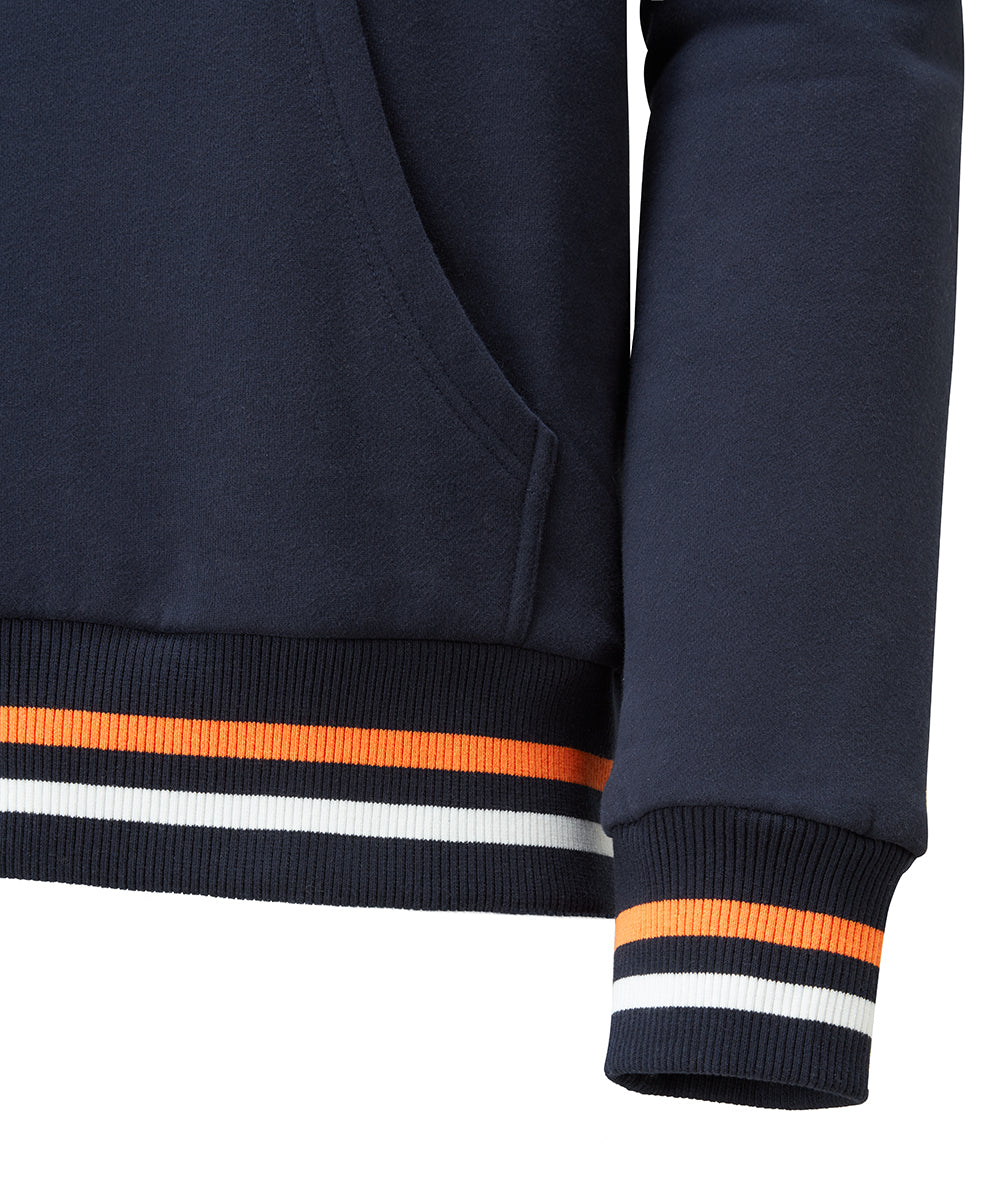 Cotton unisex pullover hoodie featuring a stylish Chenille logo, with marsupial pockets and ribbed sleeve ends.