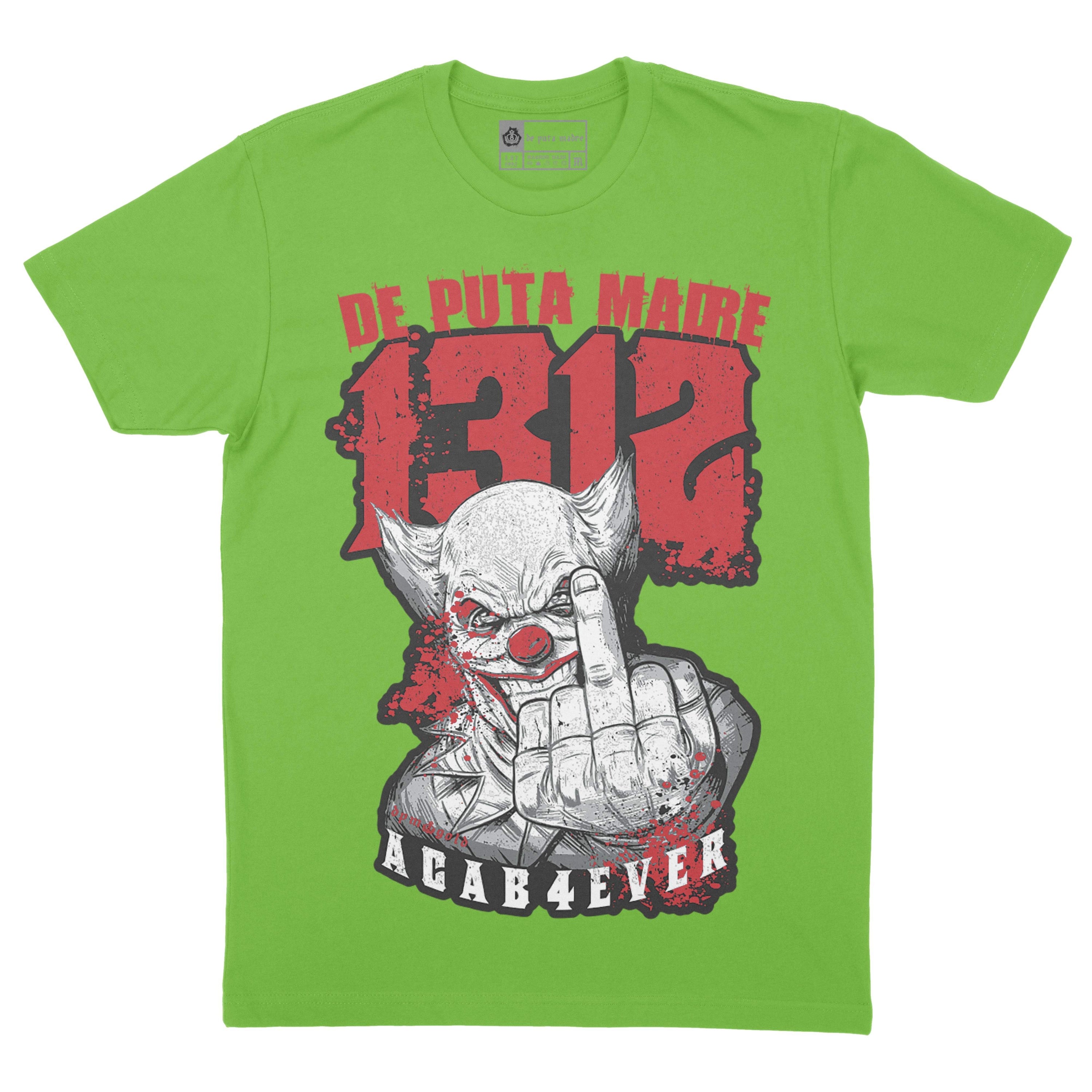 DPM69 Men's t-shirt featuring a handmade A.C.A.B design, showcasing vibrant prints on front and back, made from breathable jersey cotton.