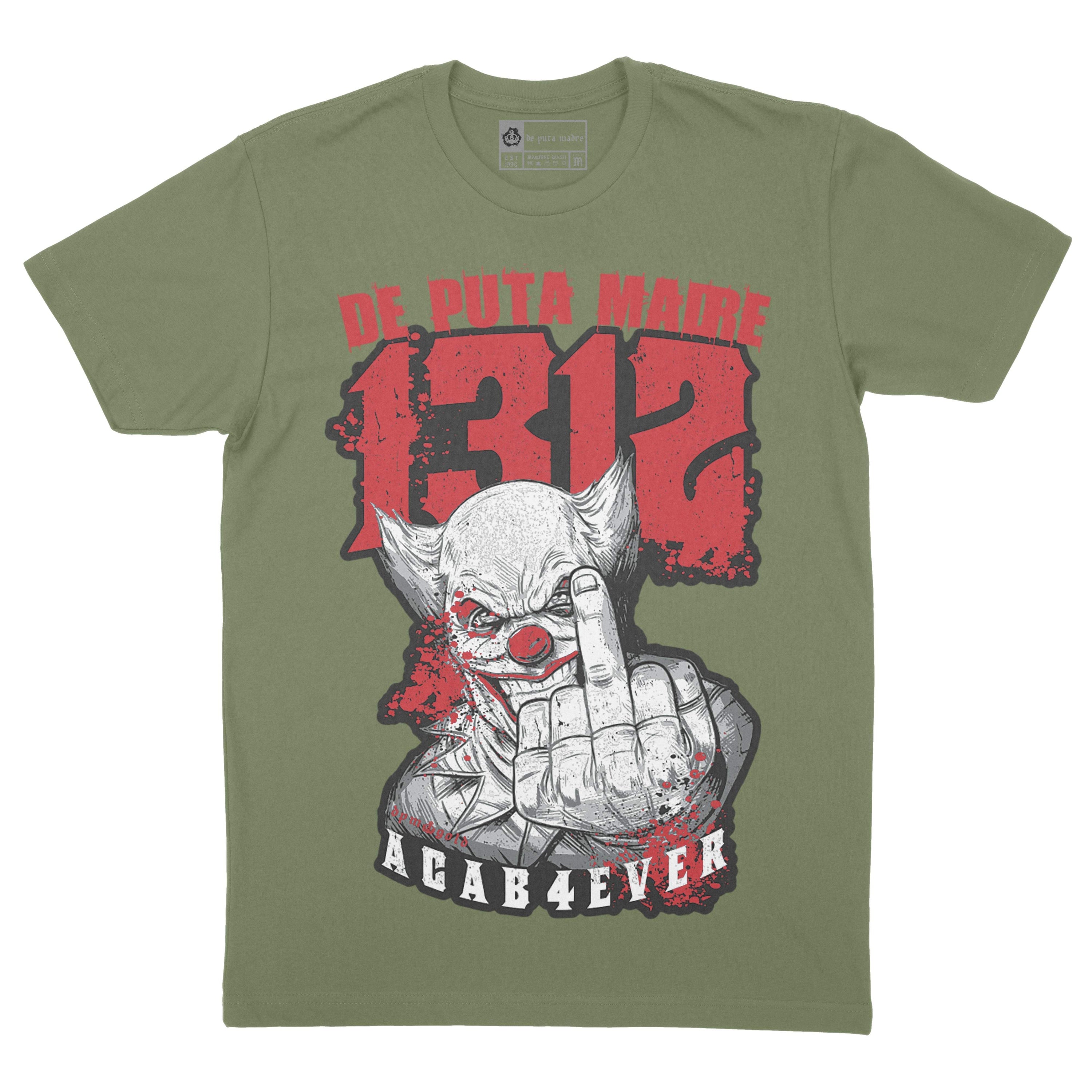 DPM69 Men's t-shirt featuring a handmade A.C.A.B design, showcasing vibrant prints on front and back, made from breathable jersey cotton.