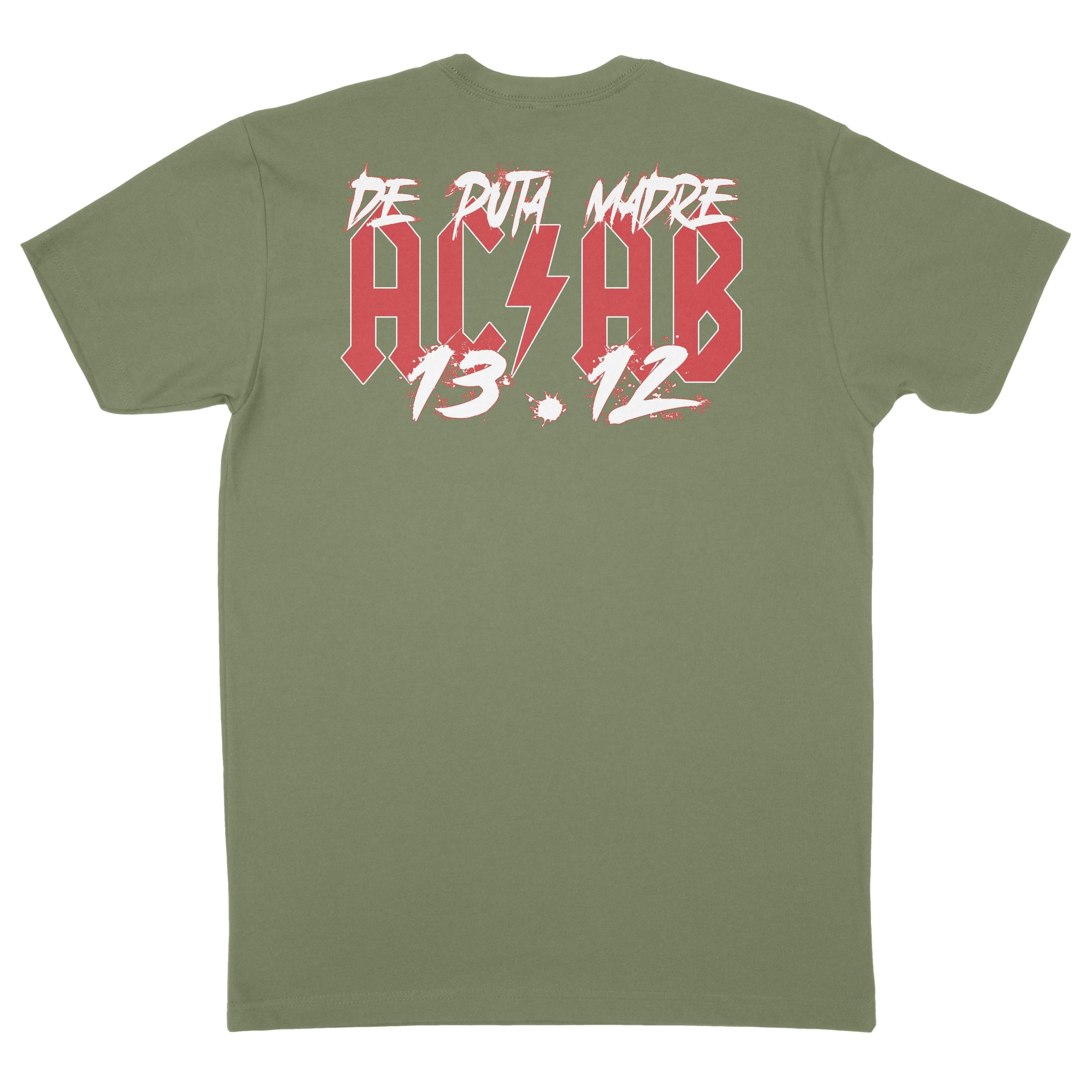 DPM69 Men's t-shirt featuring a handmade A.C.A.B design, showcasing vibrant prints on front and back, made from breathable jersey cotton.