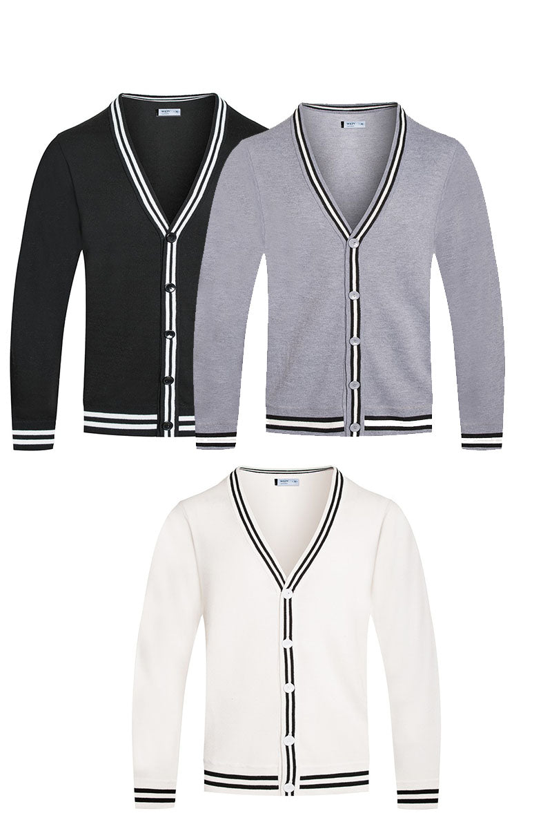 Drew Cardigan made of 100% polyester, showcasing a modern fit and refined design, perfect for layering.