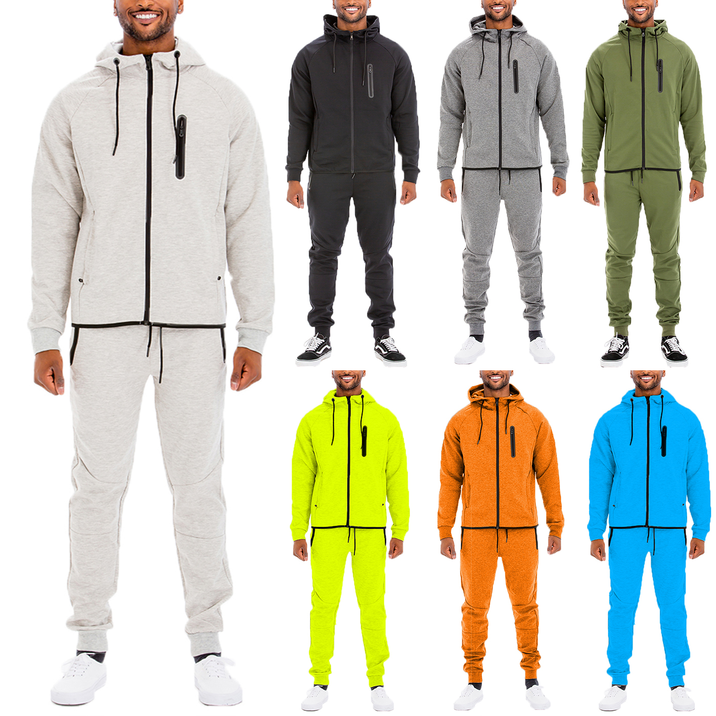 Dynamic Tech Fleece Track Jacket Jogger Suit featuring a full zip jacket with utility pocket and matching elastic ankle sweat pants.
