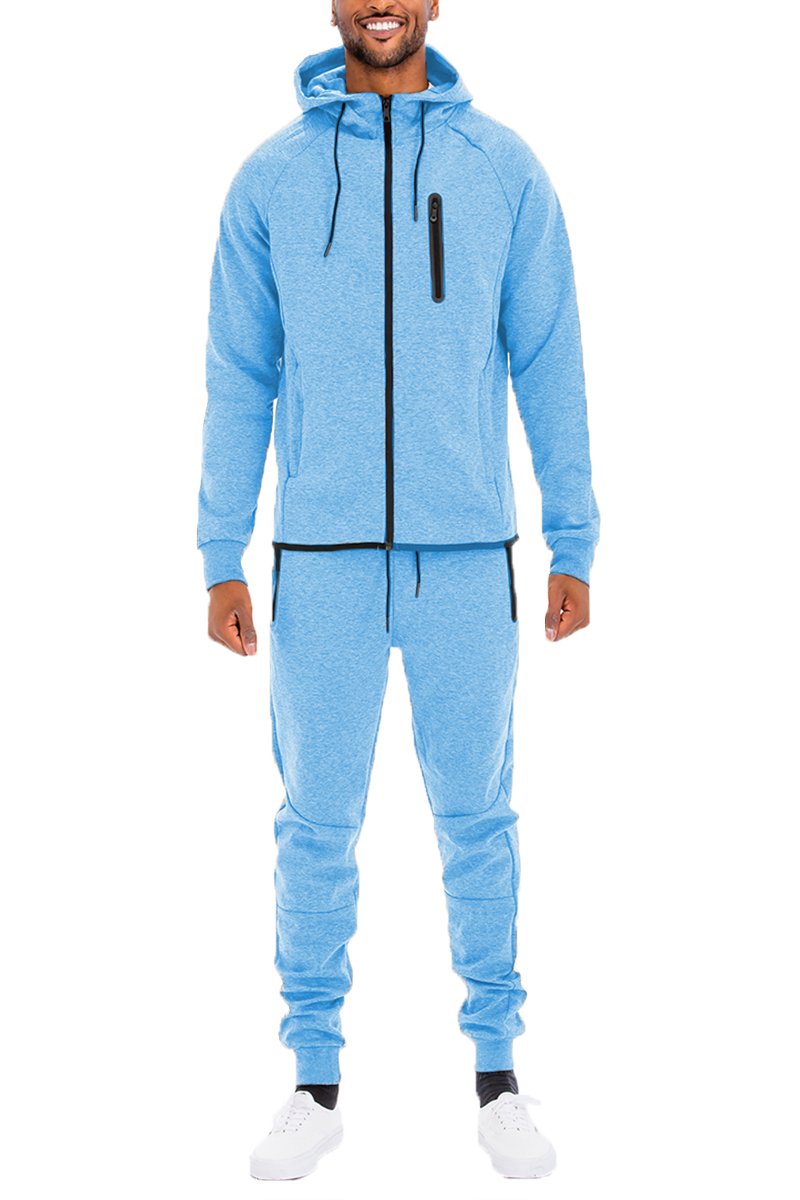 DYNAMIC SOLID SWEAT SET featuring a full zip track jacket and matching elastic ankle sweat pants in a stylish design.