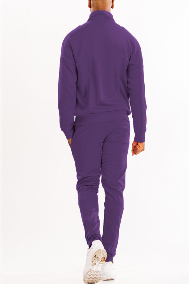 Men's Essential Basic Plain Solid Track Suit featuring a full zip-up jacket and ankle zipper pants in a sleek design.