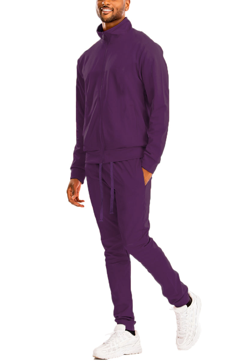 Essential Solid Track Set featuring a full zip jacket made of 95% polyester and 5% spandex, designed for comfort and style.