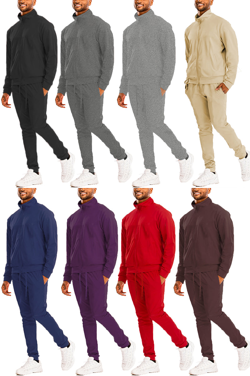 Essential Solid Track Set featuring a full zip jacket made of 95% polyester and 5% spandex, designed for comfort and style.