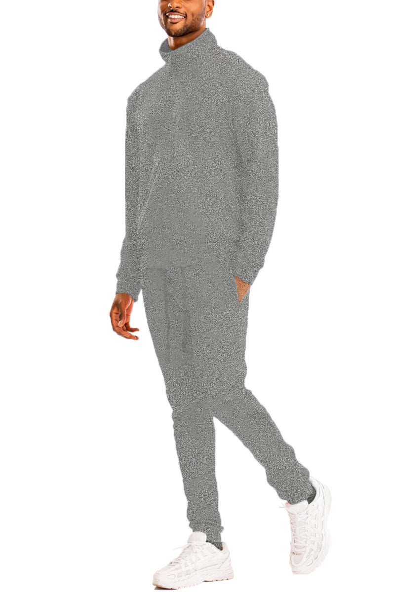 Essential Solid Track Set featuring a full zip jacket made of 95% polyester and 5% spandex, designed for comfort and style.