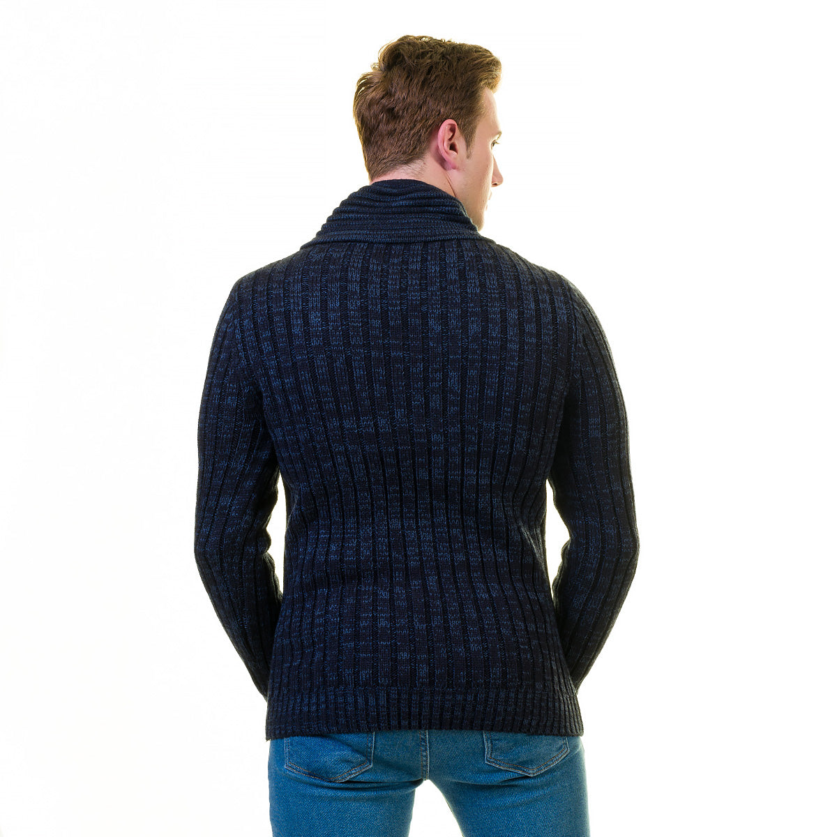 European Wool Luxury Zippered Sweater Jacket in a stylish design, featuring a full front zip and hoodie, made from soft luxury cotton.