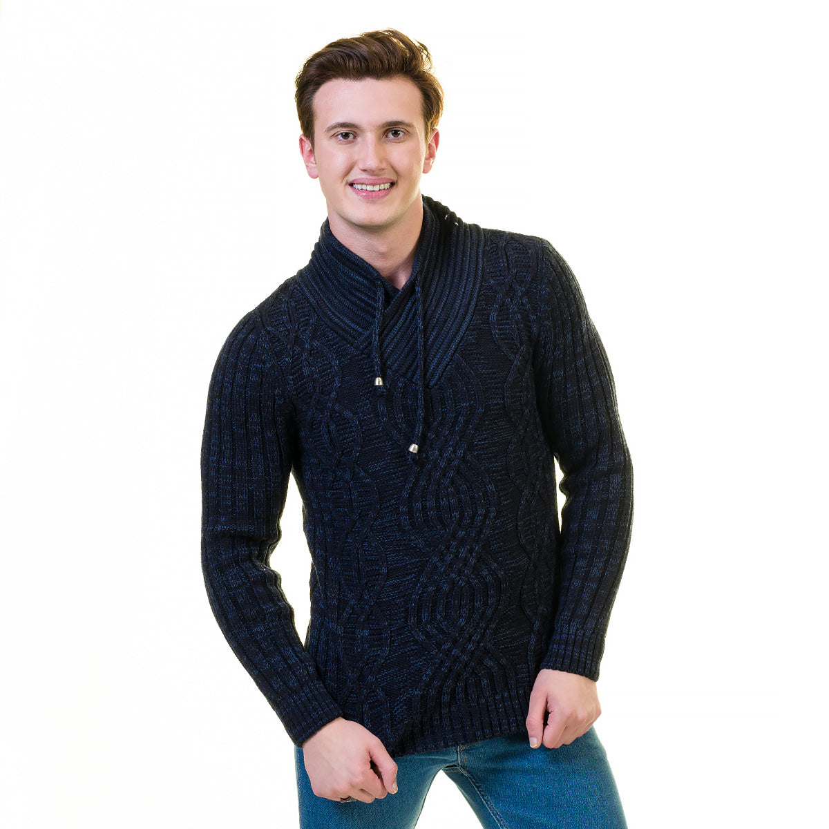 European Wool Luxury Zippered Sweater Jacket in a stylish design, featuring a full front zip and hoodie, made from soft luxury cotton.