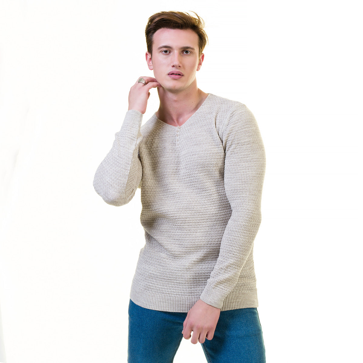 European Wool Luxury Zippered Sweater Jacket in a stylish design, featuring a full front zip and hoodie, made from soft luxury cotton.