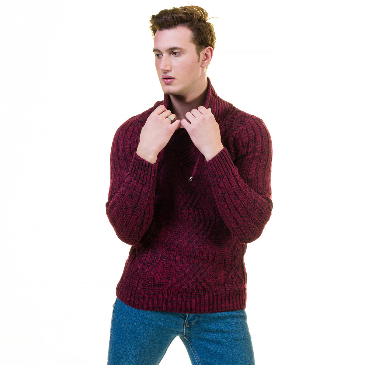 European Wool Luxury Zippered Sweater Jacket in a stylish design, featuring a full front zip and hoodie, made from soft luxury cotton.