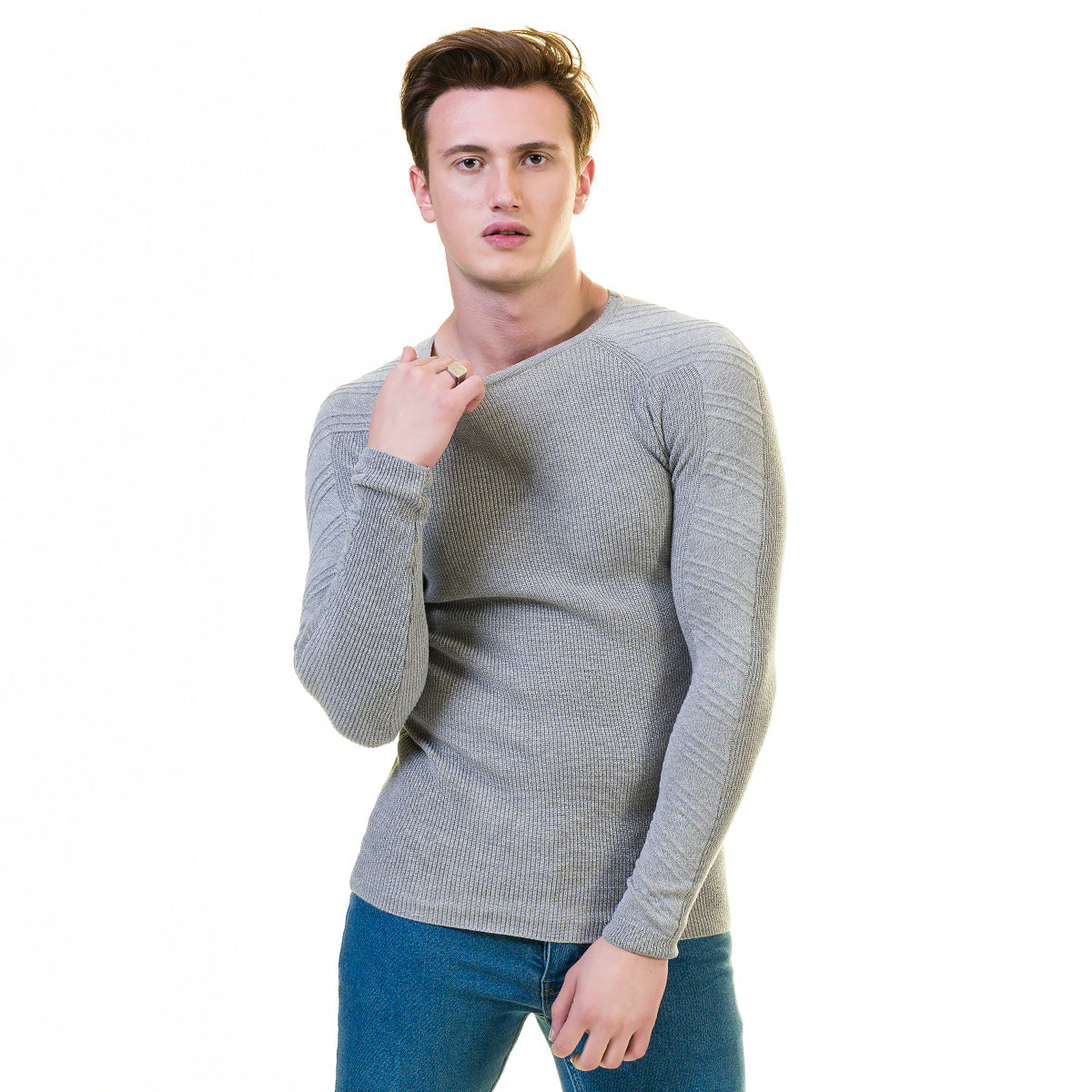 European Wool Luxury Zippered Sweater Jacket featuring a full front zip and hoodie, made from soft luxury cotton, ideal for winter wear.