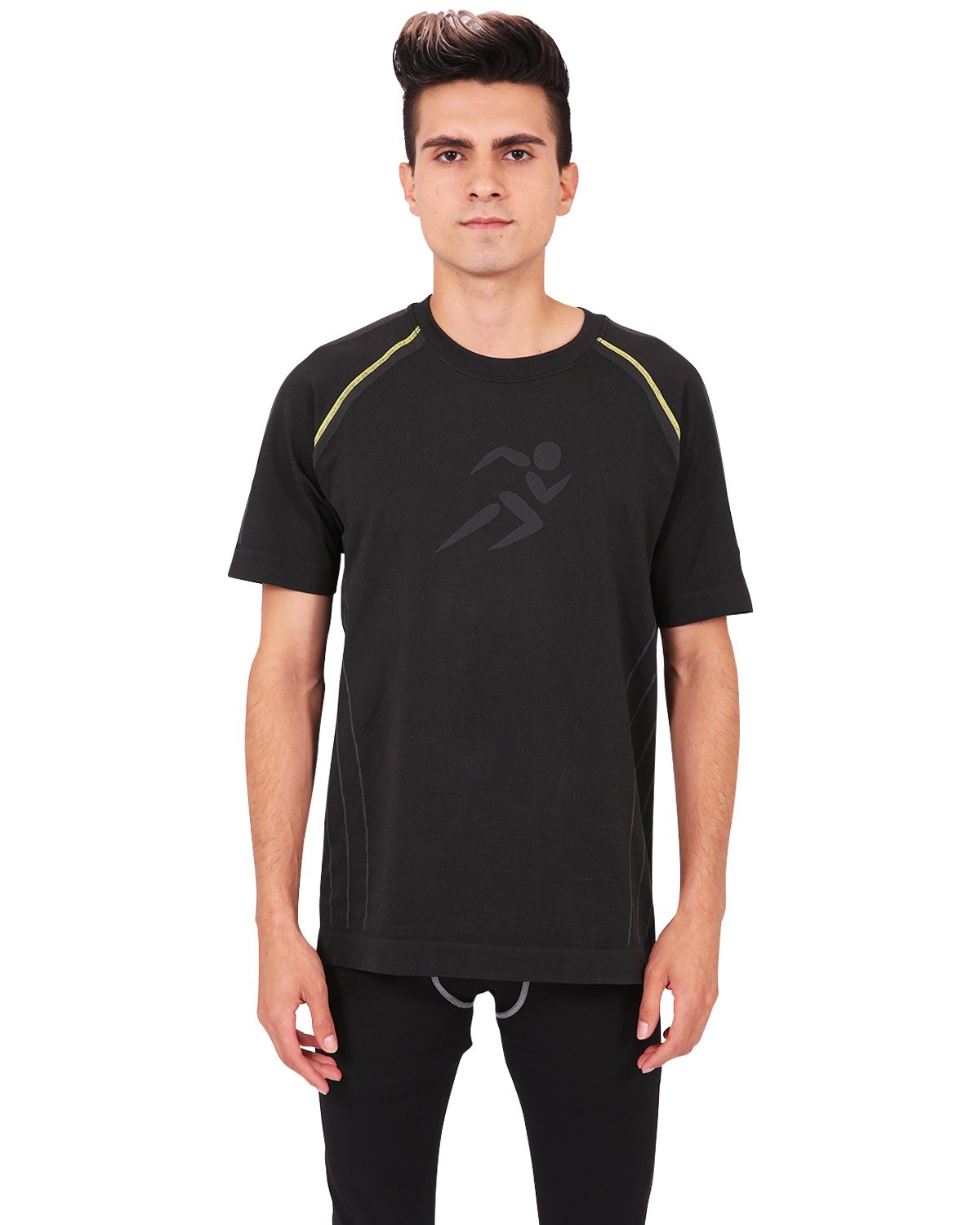 Fiorenza Short Sleeve Shirt in Black, made in Italy, showcasing its sleek design and premium fabric, perfect for workouts and casual wear.