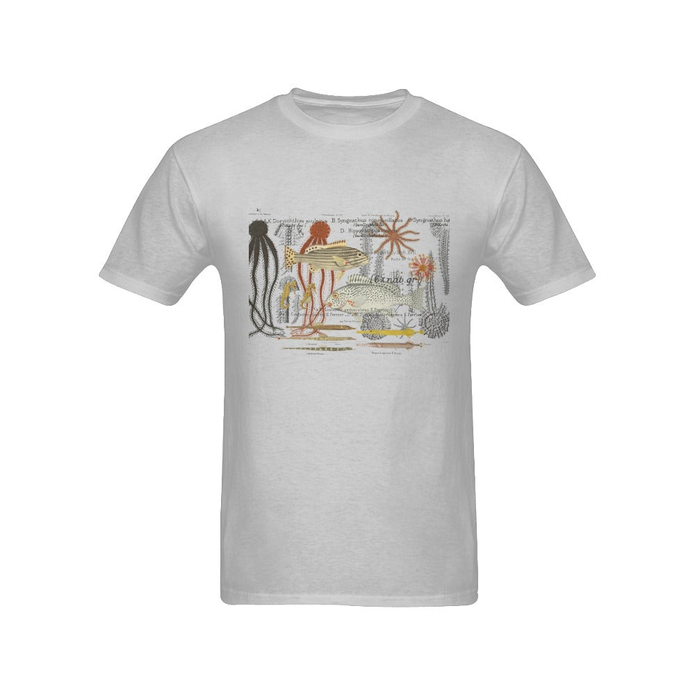 Fish 1 Men's Printed Cotton Tee Shirt featuring nature illustrations on a classic cotton design.