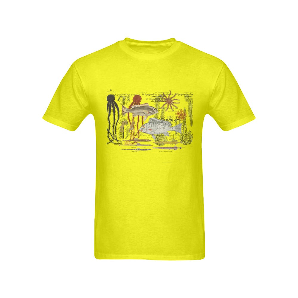 Fish 1 Men's Printed Cotton Tee Shirt featuring nature illustrations on a classic cotton design.