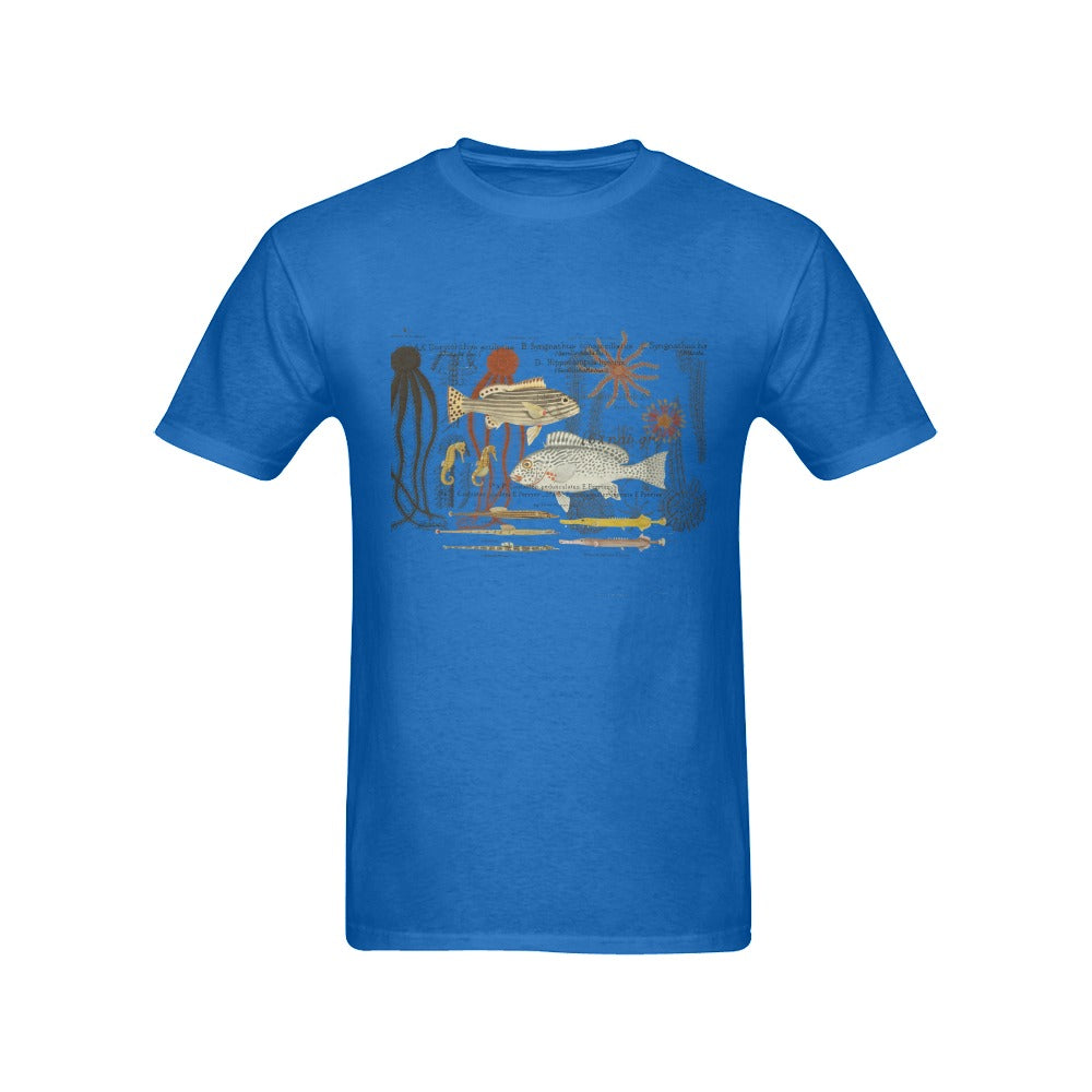 Fish 1 Men's Printed Cotton Tee Shirt featuring nature illustrations on a classic cotton design.