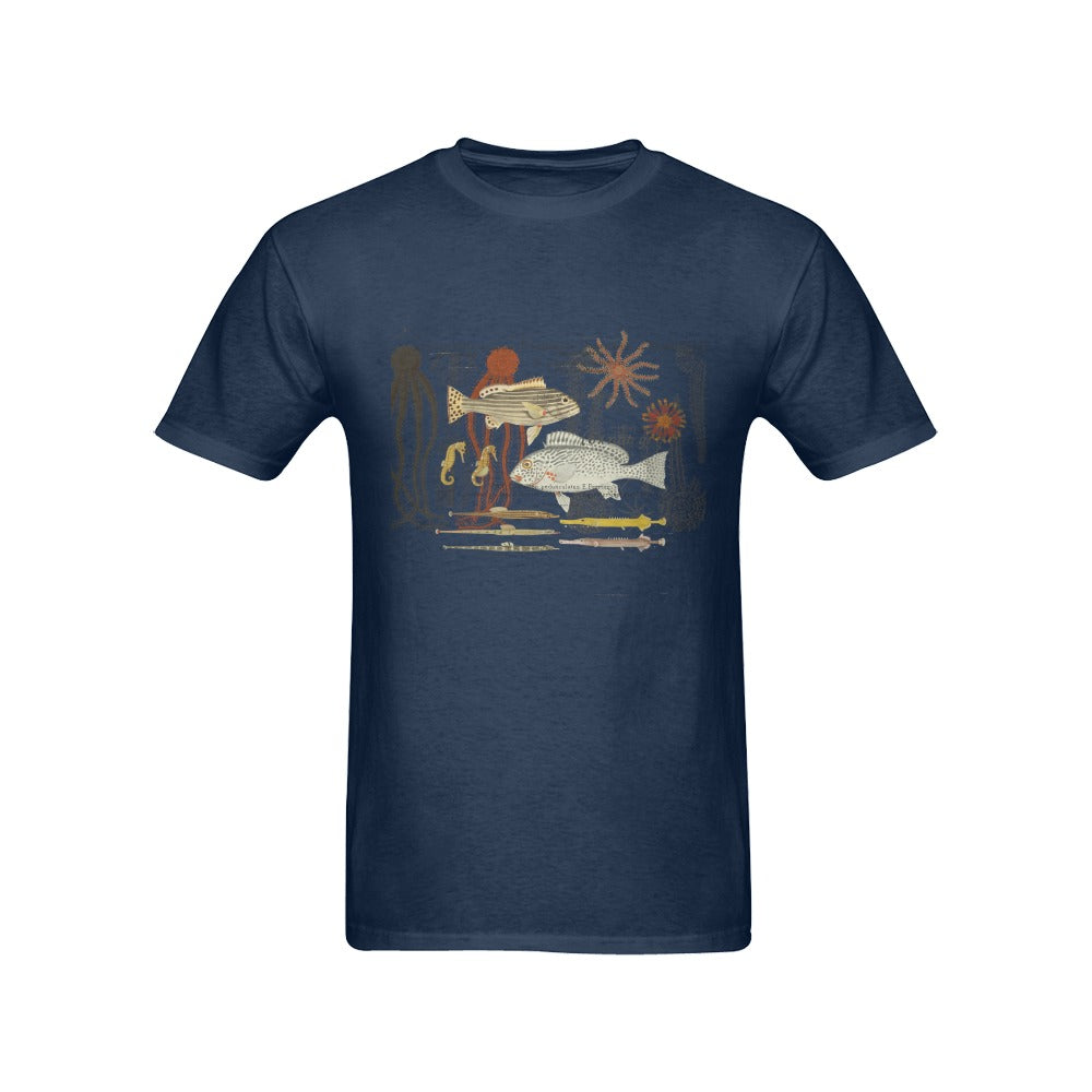 Fish 1 Men's Printed Cotton Tee Shirt featuring nature illustrations on a classic cotton design.