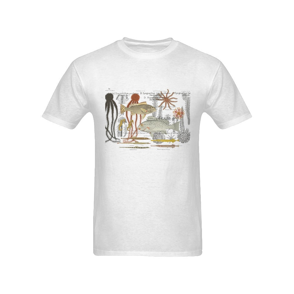 Fish 1 Men's Printed Cotton Tee Shirt featuring nature illustrations on a classic cotton design.
