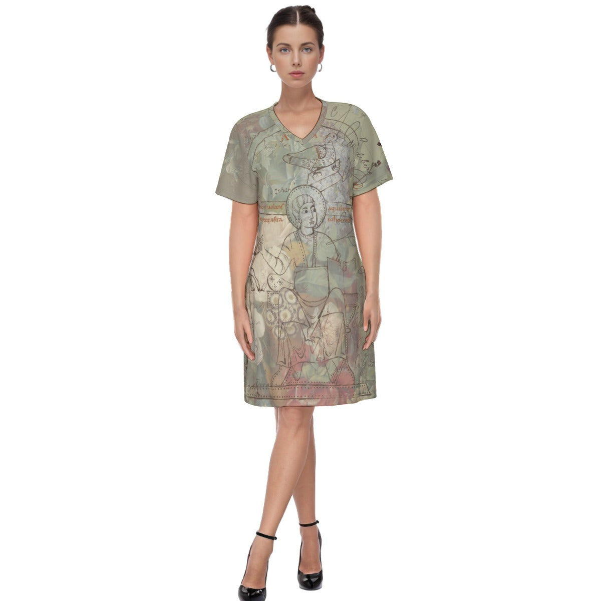 Flower Painting V Neck Tee featuring colorful floral illustrations on a soft cotton fabric, perfect for casual wear.