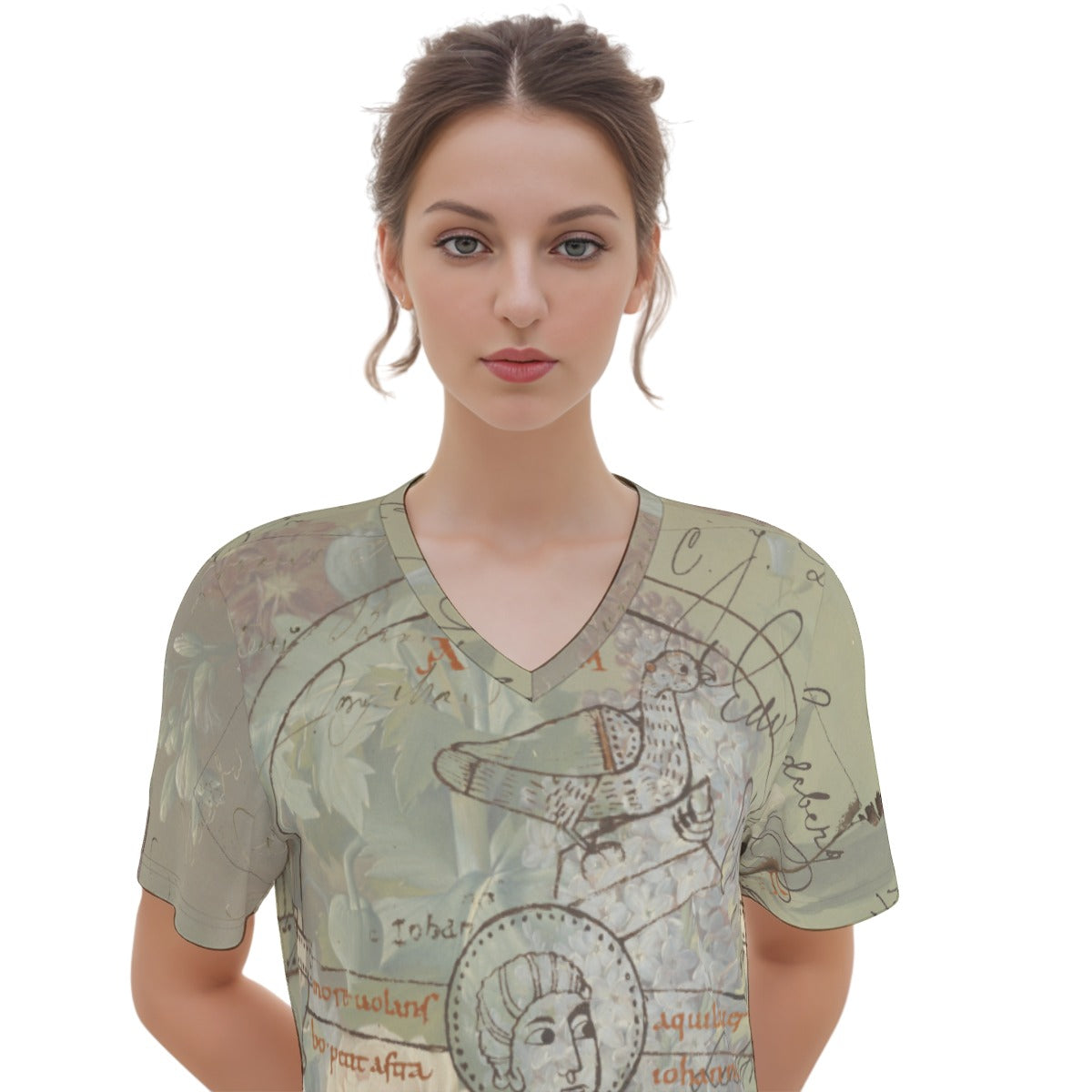 Flower Painting V Neck Tee featuring colorful floral illustrations on a soft cotton fabric, perfect for casual wear.
