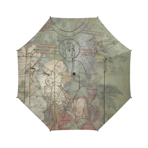 A stylish semi-automatic foldable umbrella featuring vibrant flower painting illustrations, showcasing its waterproof fabric and sturdy construction.