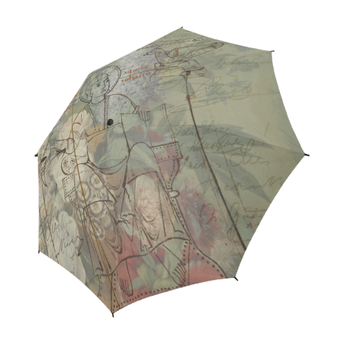 A stylish semi-automatic foldable umbrella featuring vibrant flower painting illustrations, showcasing its waterproof fabric and sturdy construction.