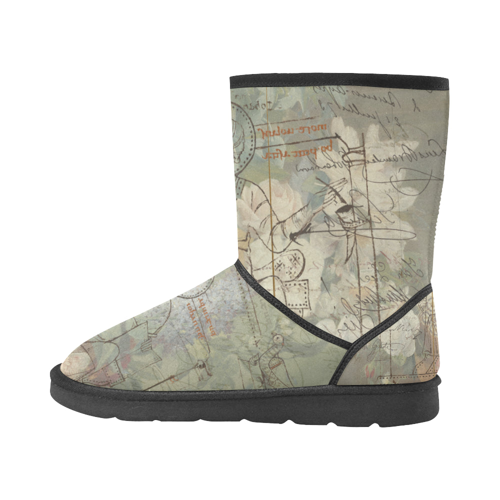 Colorful unisex snow boots featuring a vibrant flower painting design, lightweight construction, and a classic shape for winter fashion.